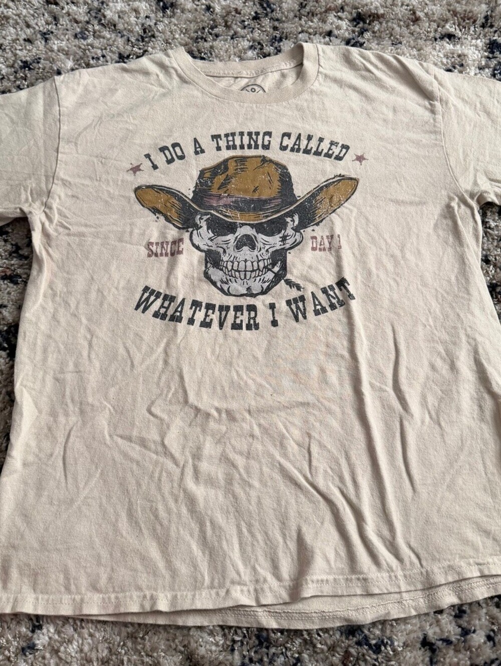 DOM Cowboy Whatever I Want Tee M Cream Skull Graphic